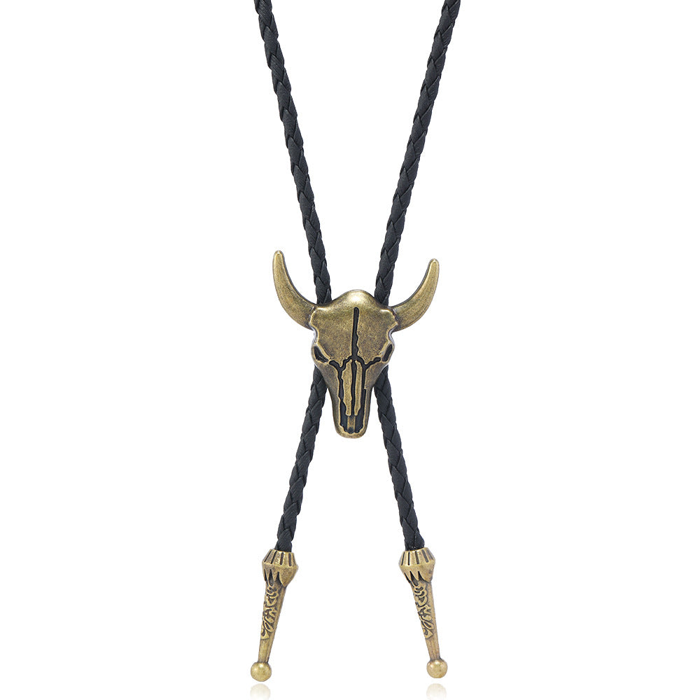 Vintage Bull Skull Bolo Tie - Handcrafted Western Cowboy Necktie