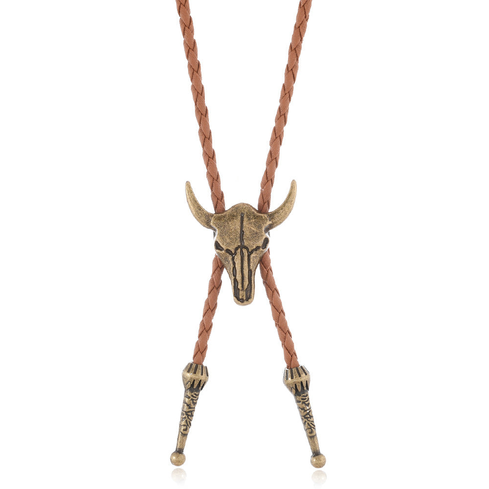 Vintage Bull Skull Bolo Tie - Handcrafted Western Cowboy Necktie