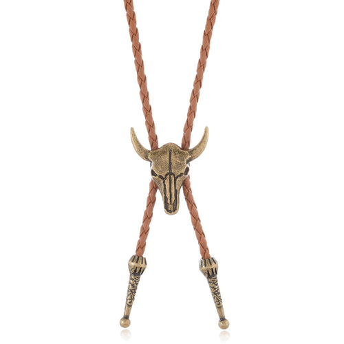 Vintage Bull Skull Bolo Tie - Handcrafted Western Cowboy Necktie
