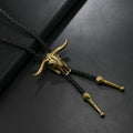 Gothic Western Skull Bolo Tie - Vintage Longhorn Bull & Pentagram Cowboy Necktie