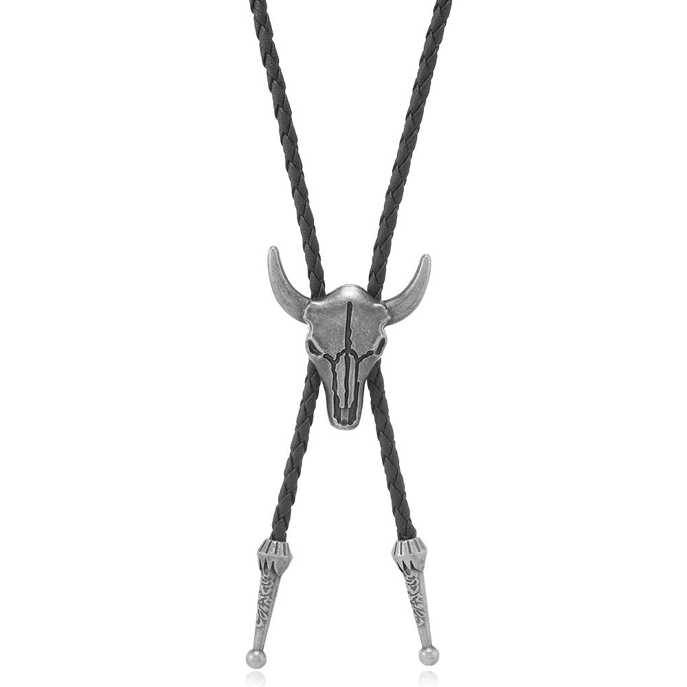 Vintage Bull Skull Bolo Tie - Handcrafted Western Cowboy Necktie